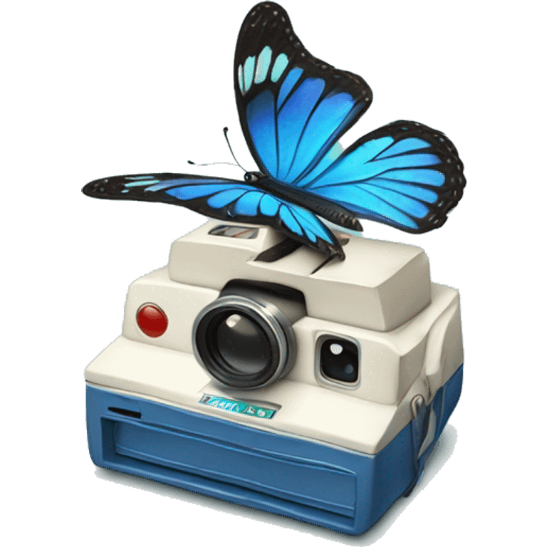 a blue butterfly coming out of a polaroid photo emoji