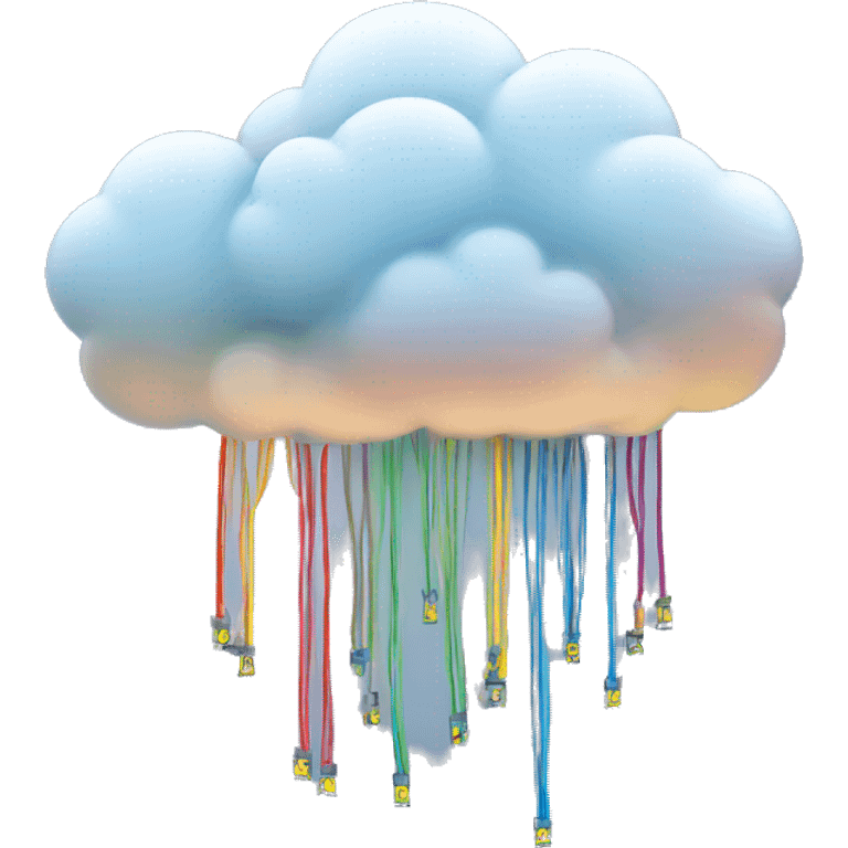 Cloud with fibre optic cables descending down and outward emoji