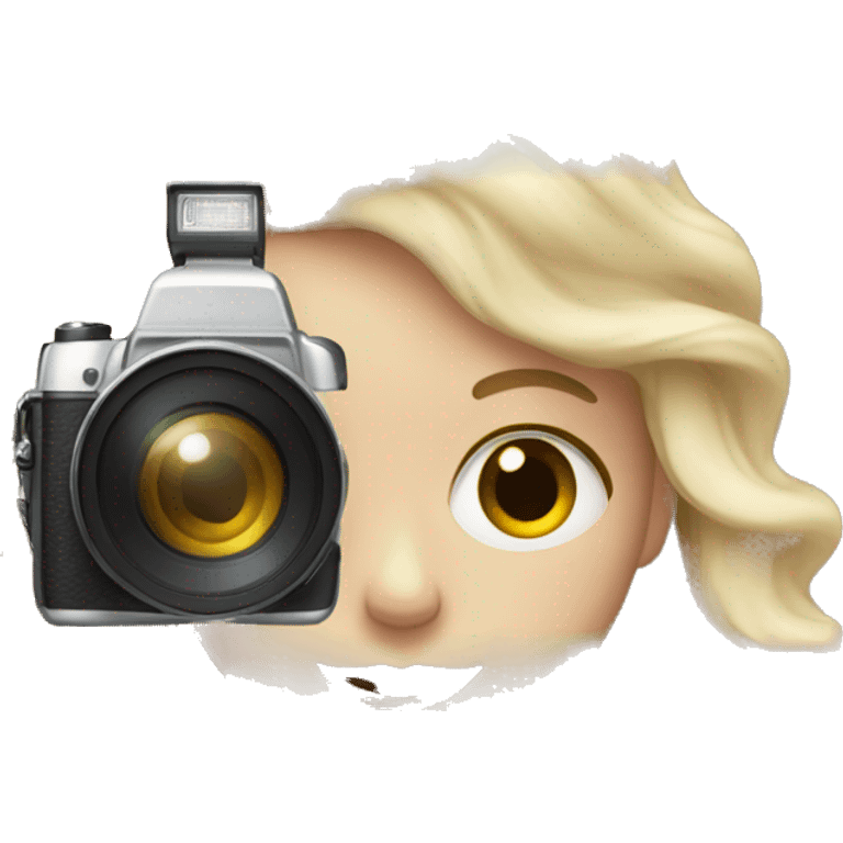 pale girl with long wavy hair holding camera emoji