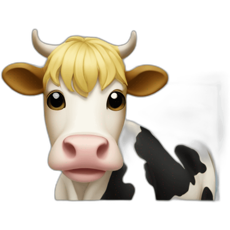 cow with blond hair at a computer emoji