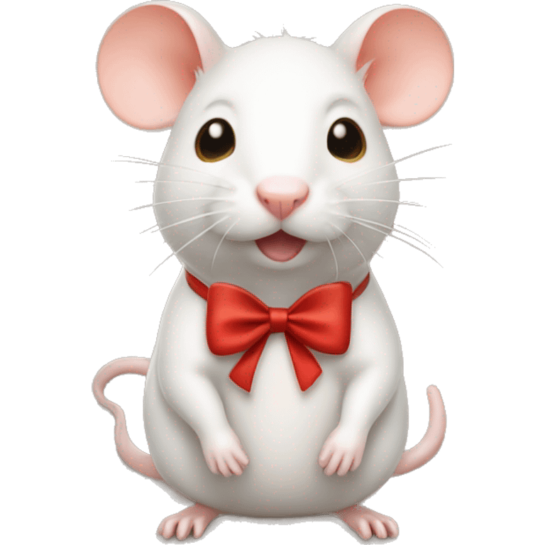 White and caramel Rat with a red bow around neck on side emoji