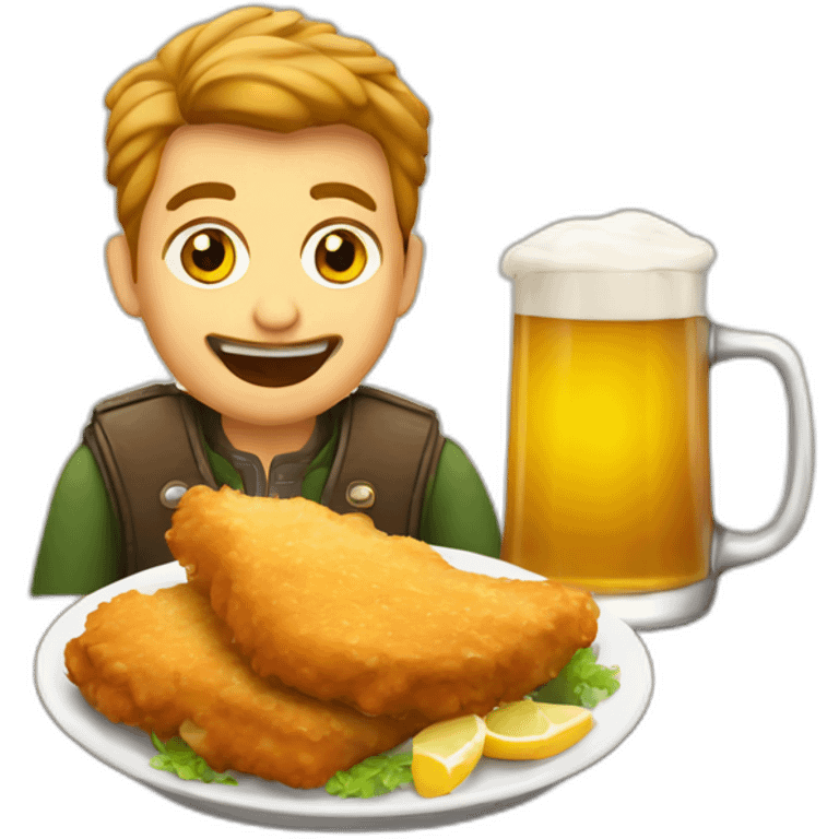 german eating schnitzel and drinking beer emoji