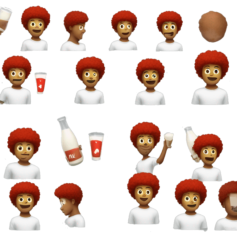 male with red afro playing soccer with milk emoji