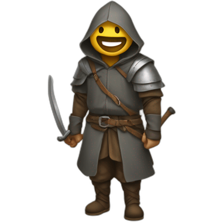 medieval saboteur laughing and escaping, hooded emoji