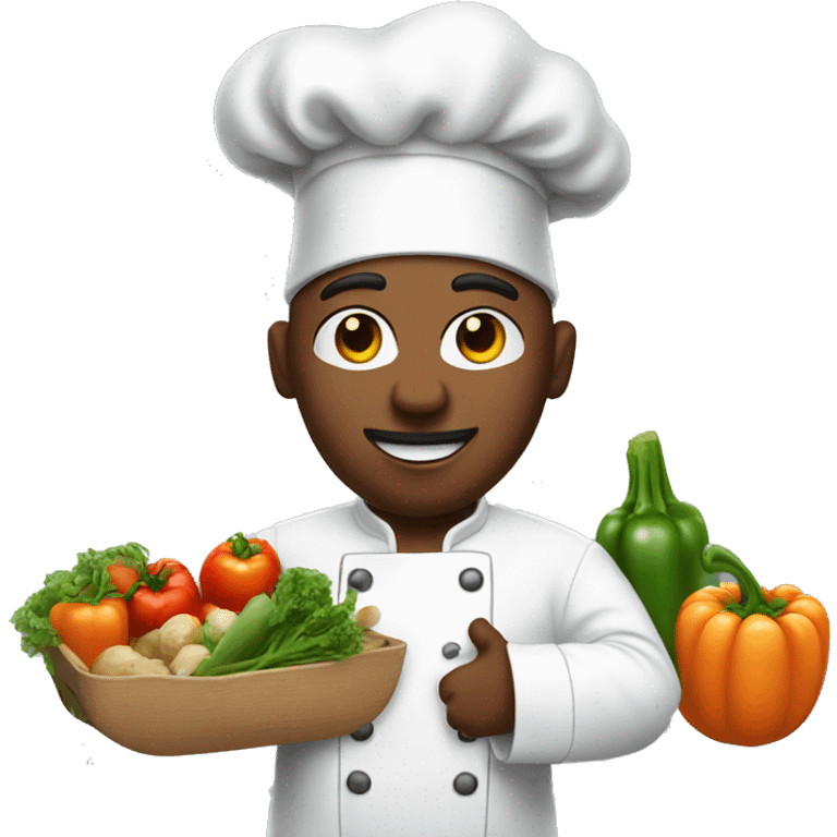 chef with NO mustache juggling vegetables emoji