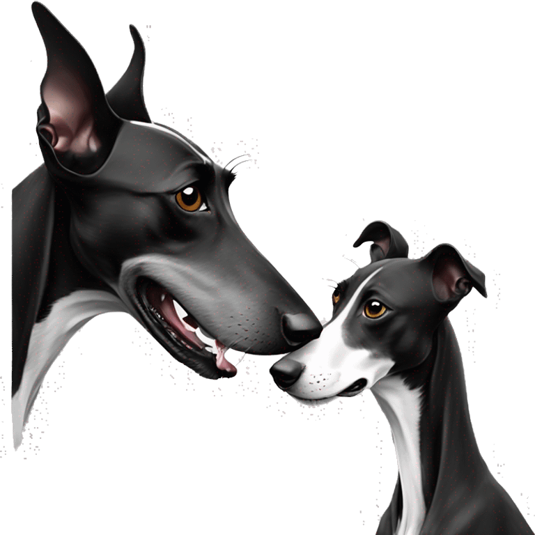 Two aristocrat dog black and white galgo kiss  emoji