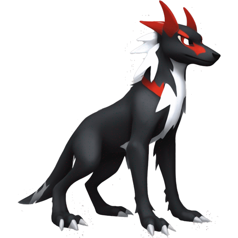 Black Cool Edgy Sergal-Houndoom-Fakémon  with White and Red Edgy markings emoji