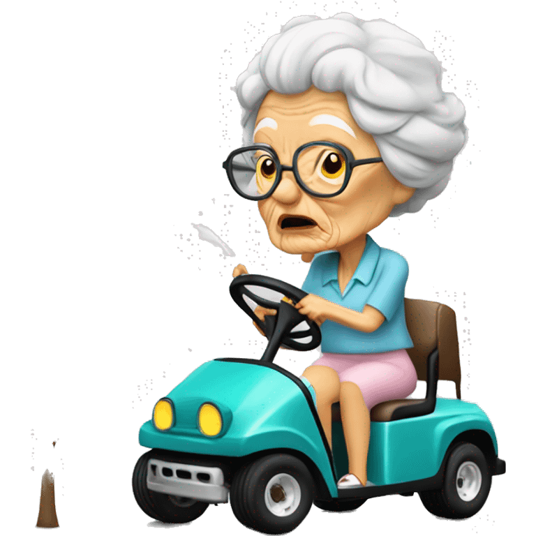 Old lady golf cart smoking crash tree emoji