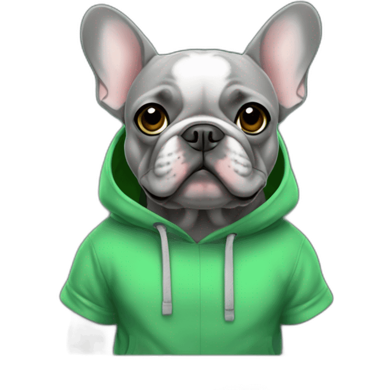 Grey French bulldog in green hoodie emoji