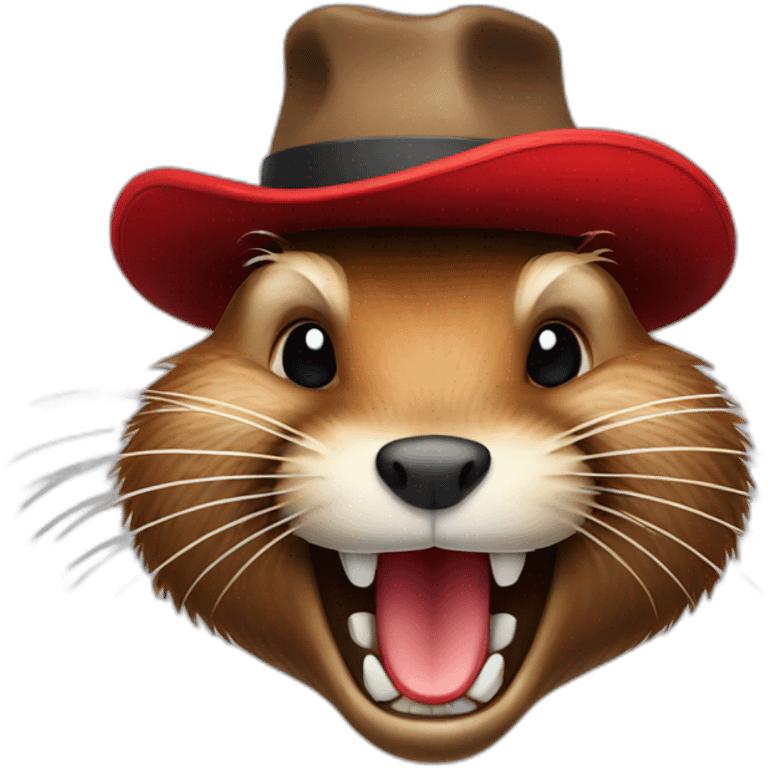 beaver with red hat and buck teeth emoji