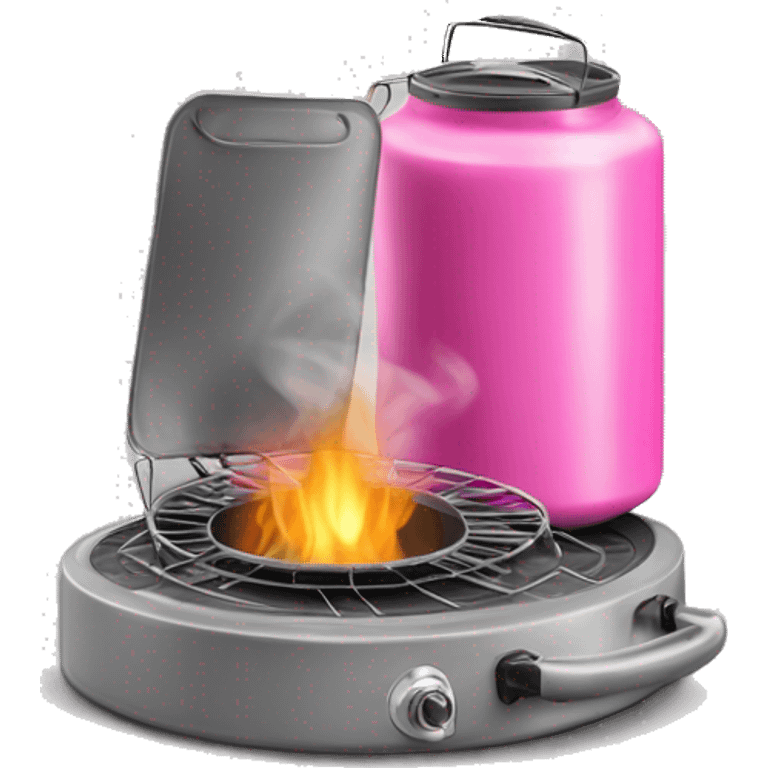 Realistic portable pink and gray outside camping stove isolated   emoji