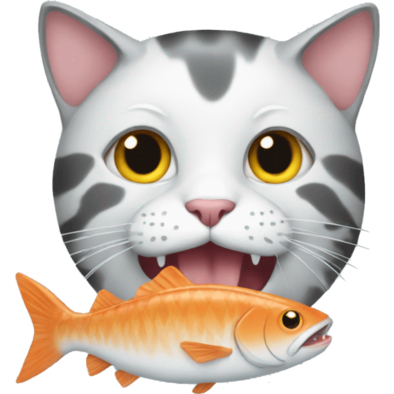 Cat eating fish emoji