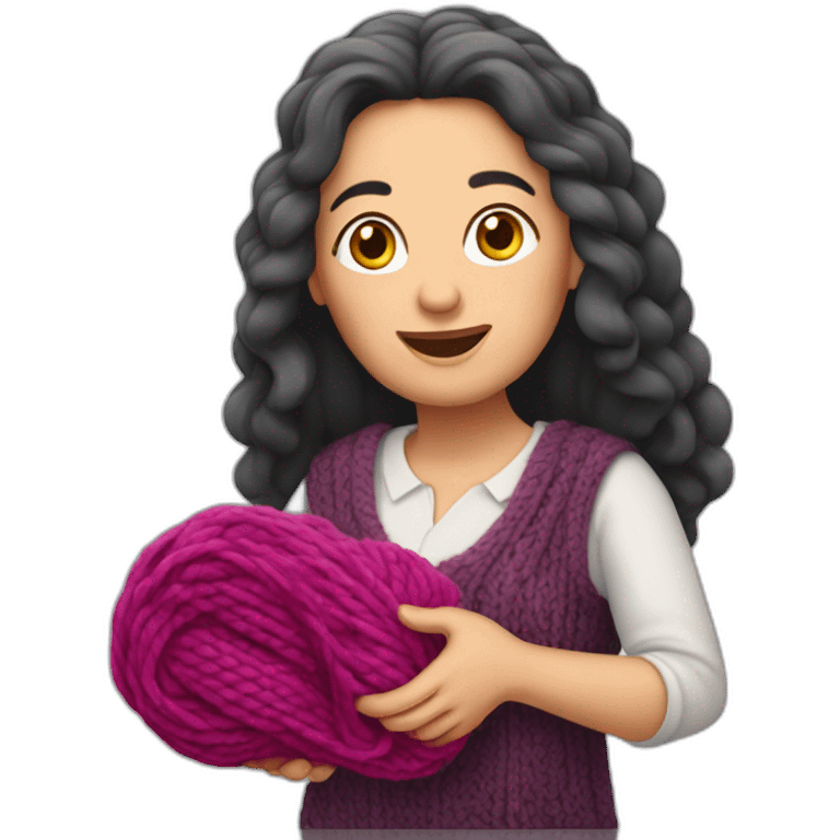 60-year-old jewish woman with long dark hair, holding knitting emoji