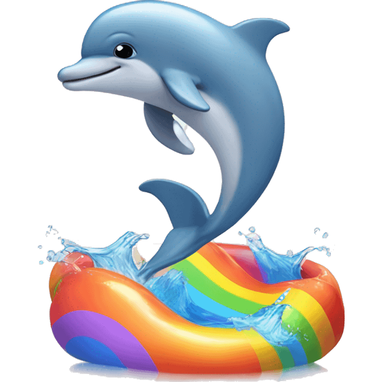 Dolphin swimming in a rainbow pool  emoji