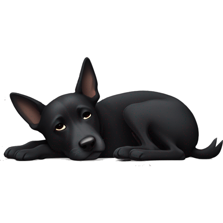 Black dog with pointy ears sleeping emoji