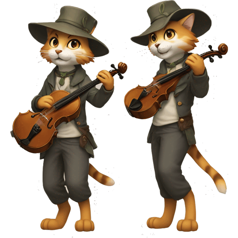 Anthro Fur-Sona feline-Fakémon with a fiddler-hat-cap Full Body emoji