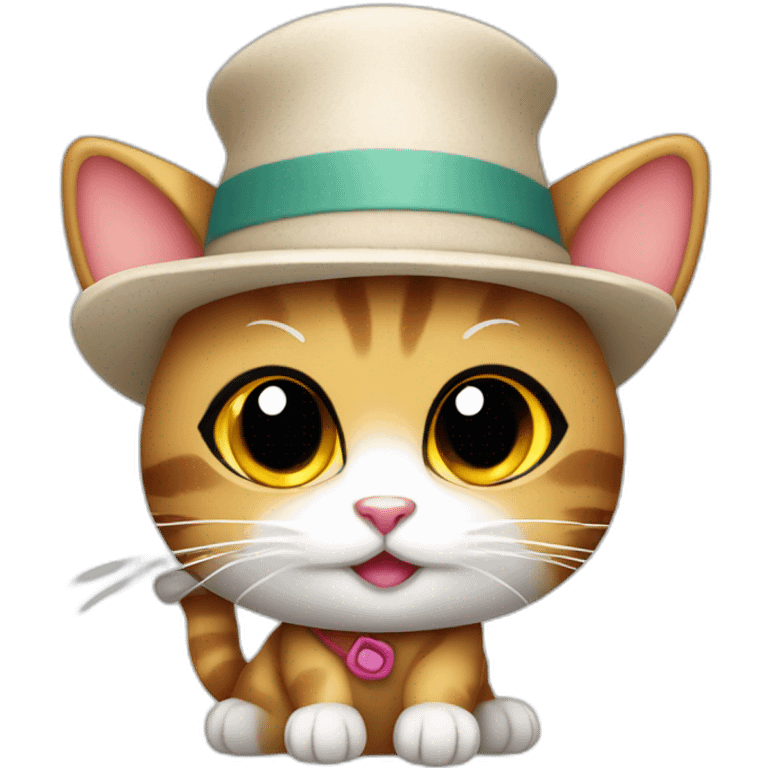 Kawaii cat artist in hat holding palette and brush so it can be used as a mouse cursor emoji