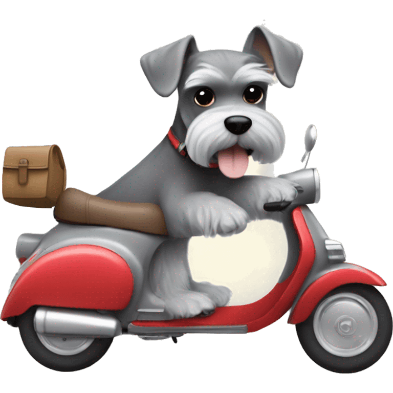 Miniature grey Schnauzer driving a vespa emoji