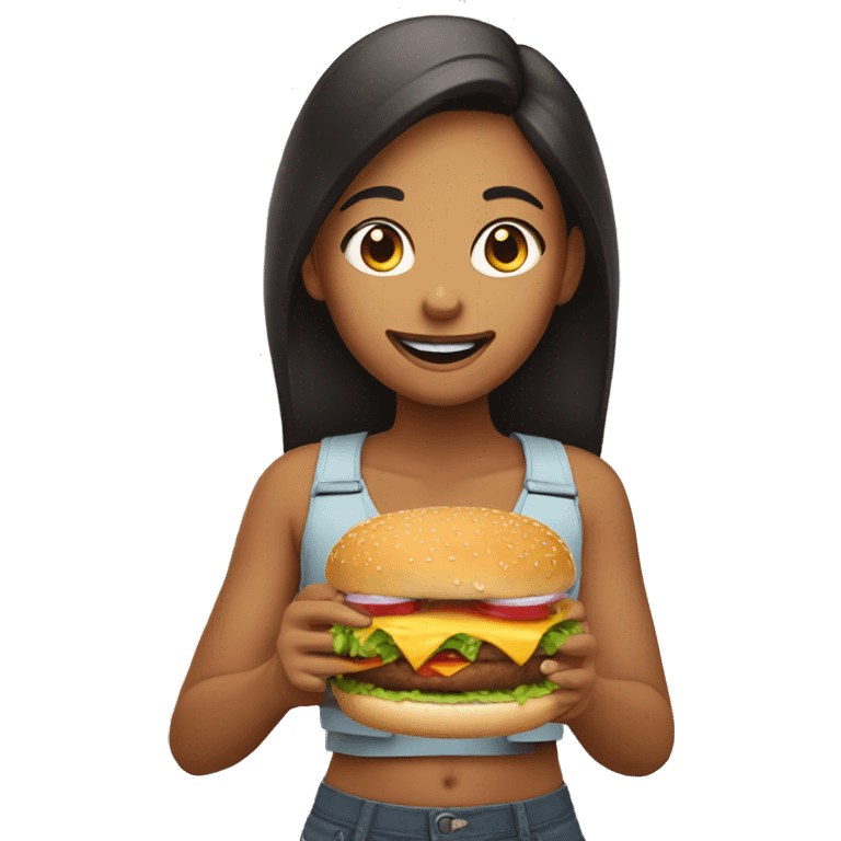 a girl with her friends eat burger emoji