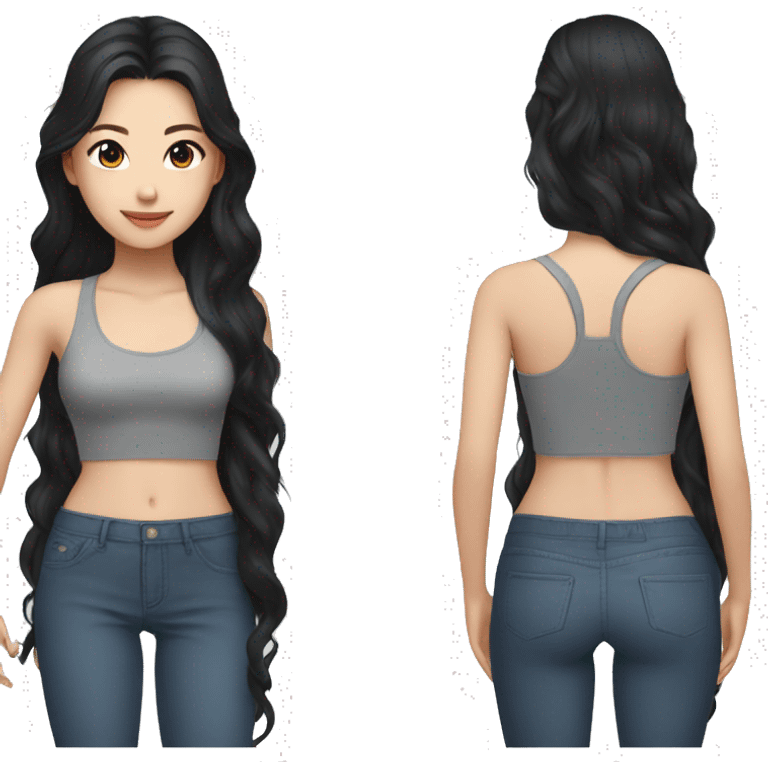 taiwanese girl with long black wavy hair with gray eyes in a crop top emoji