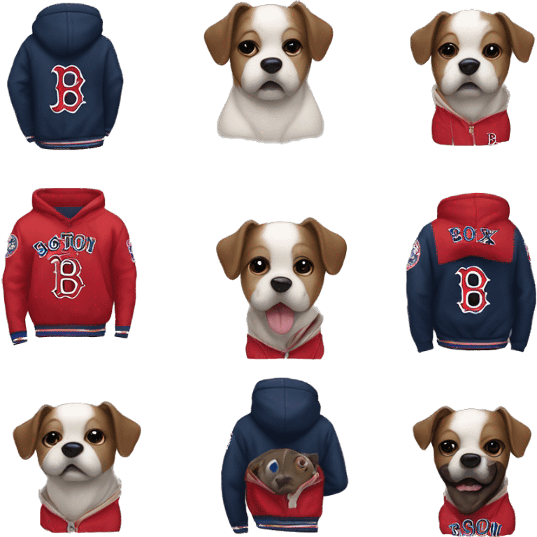 dog wearing a boston red sox hoodie emoji