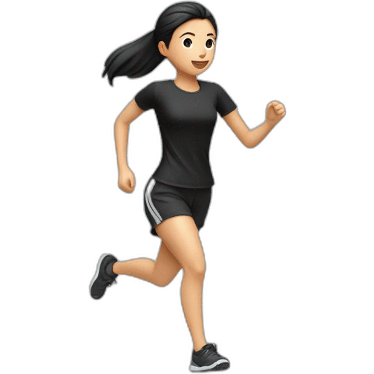 asian-girl-running，black-shirt-and-shorts，lateral-view emoji