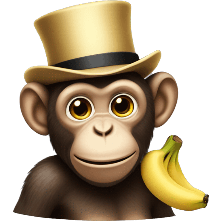 Monkey with a top hat winking eating a banana  emoji