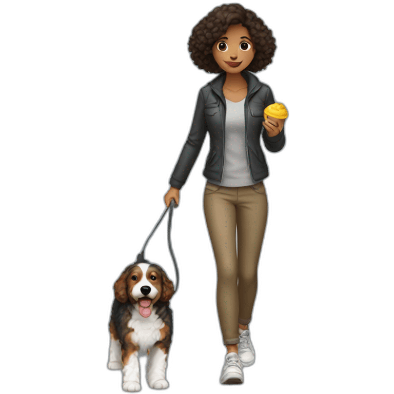 woman walking a mini bernedoodle emoji