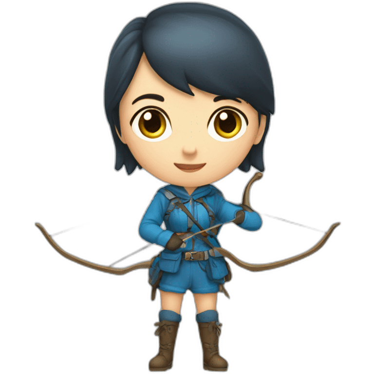 a girl hunter with a bow, blue emoji