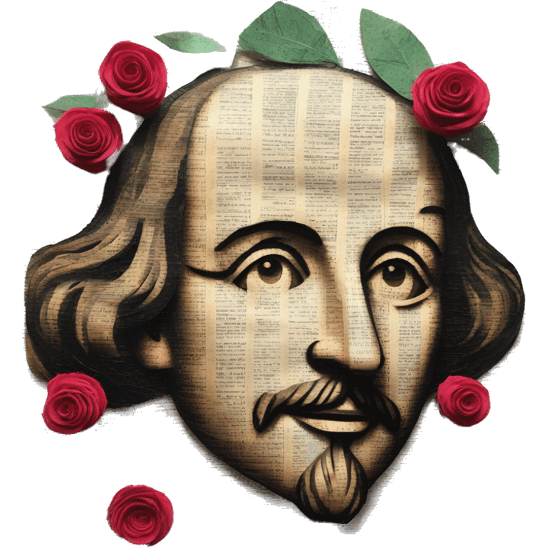 Shakespeare made of newspaper cuttings 420 roses flowers emoji