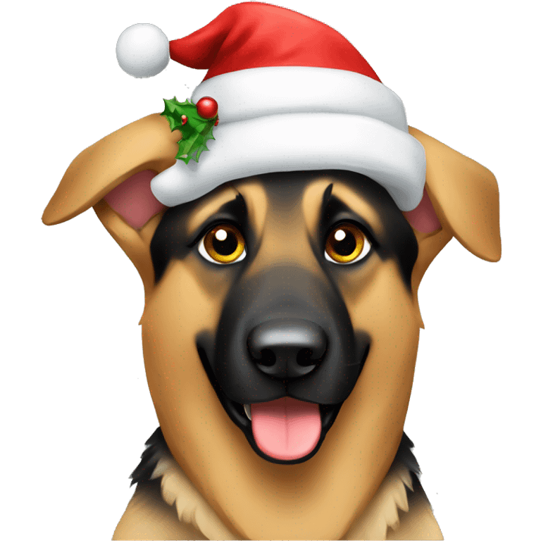 german shepherd wearing a christmas hat emoji