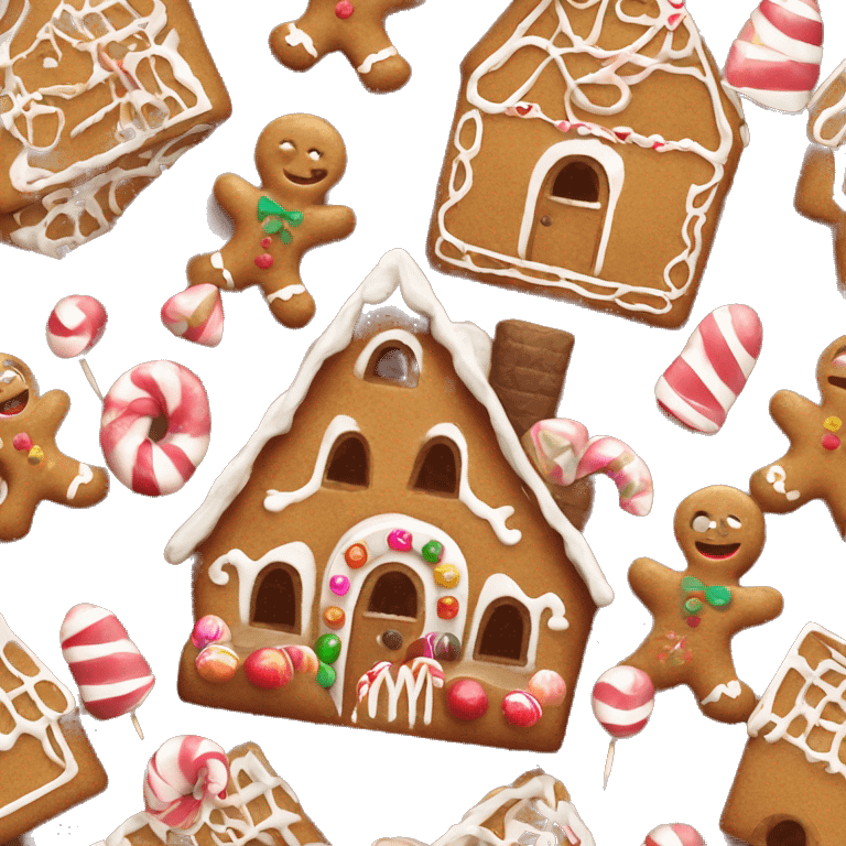 Cute Gingerbread house with candy and gingerbread people cute and not AI looking emoji