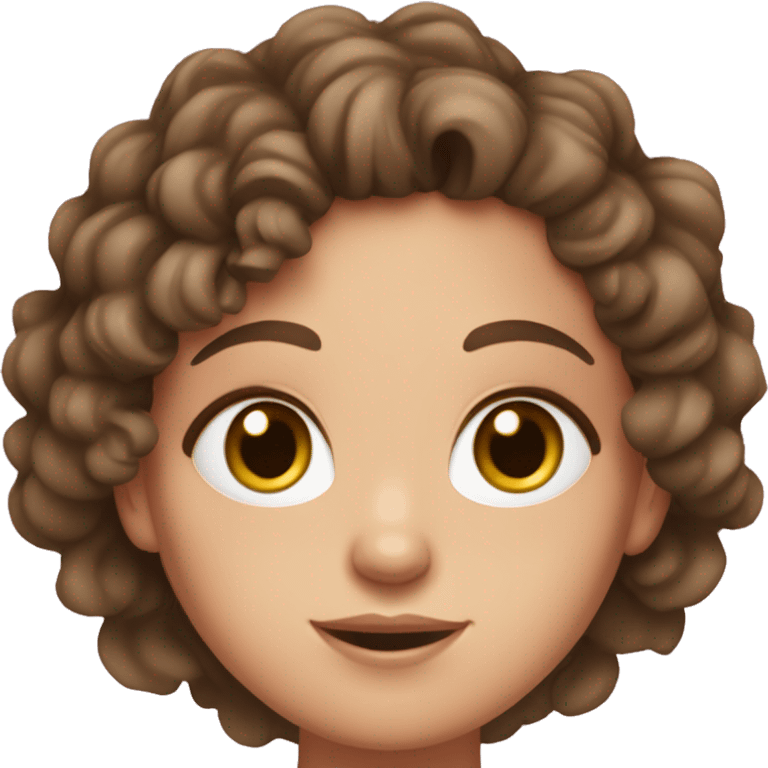 Olive skinned white girl with dark brown eyes + brown curly hair and freckles wearing pink top emoji