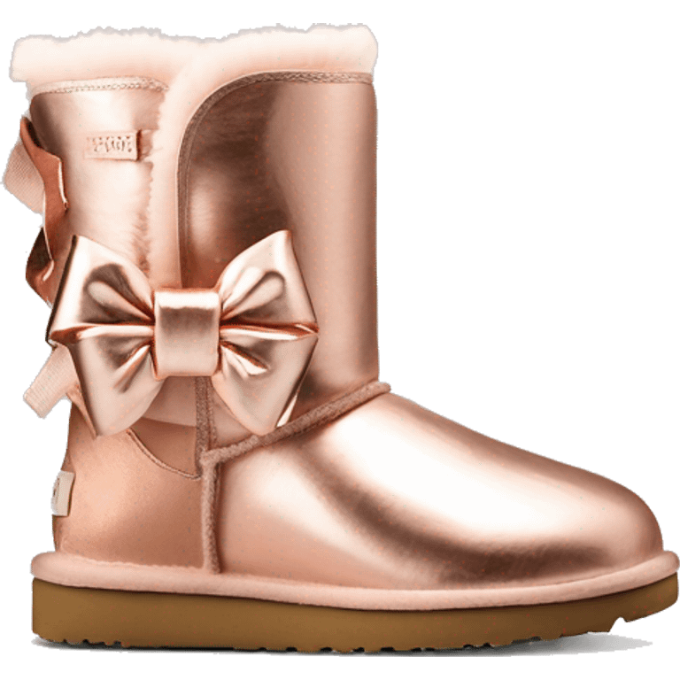 Realistic rose gold  iridescent Ugg boots with silk rose gold  bow. emoji