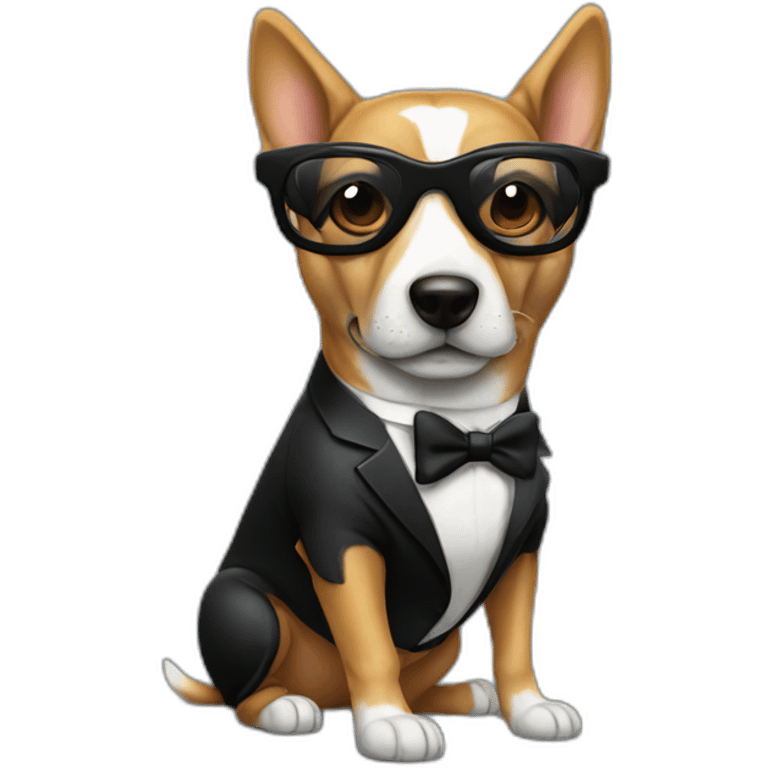 Cool Dog with black suit, goggles and a bow tie emoji