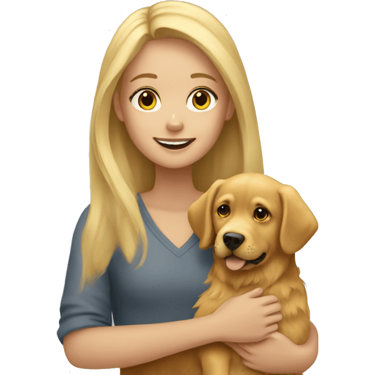 blonde girl holding golden retriever  emoji