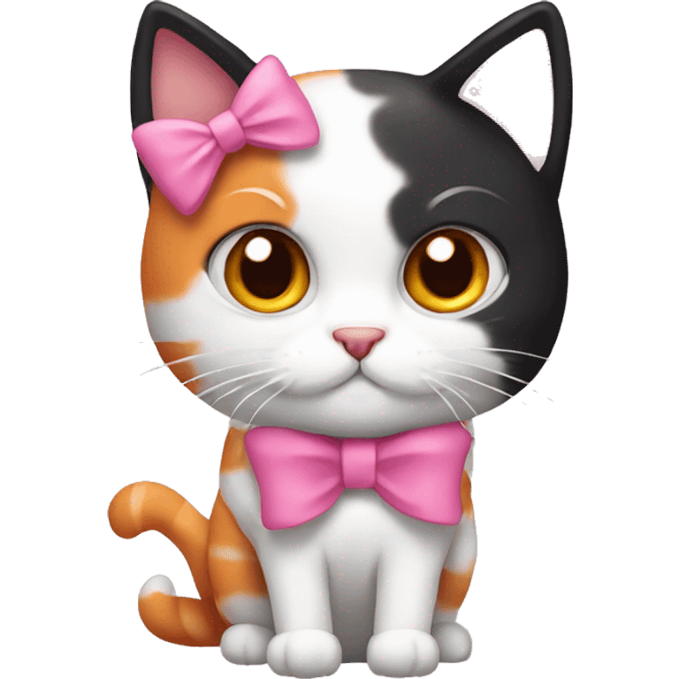 orange black white cat with a pink bow emoji