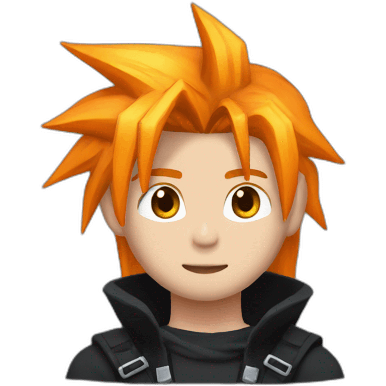 cloud strife  with orange hair. Black clothes full emoji