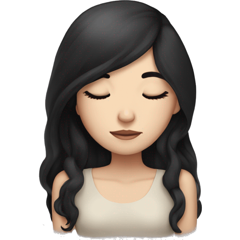 Girl, long black hair, fair skin, sleeping emoji