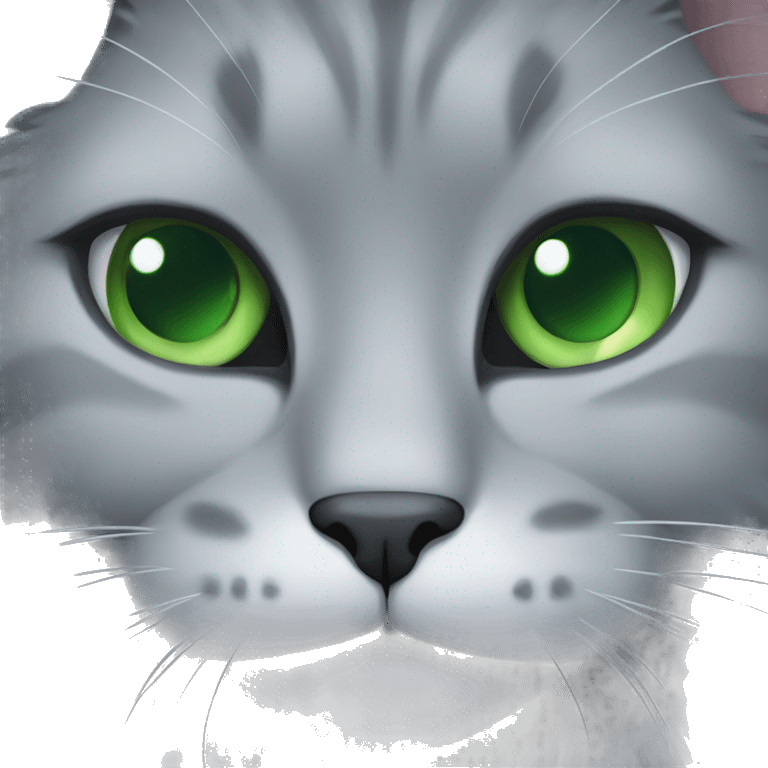 fluffy grey cat with green eyes emoji