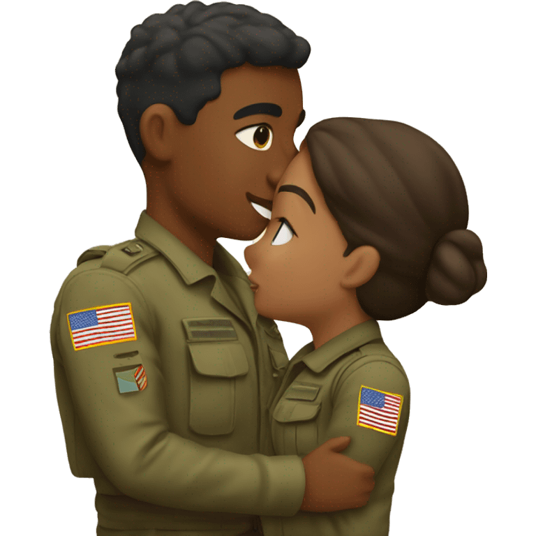 Army brown boy with girlfriend kiss emoji