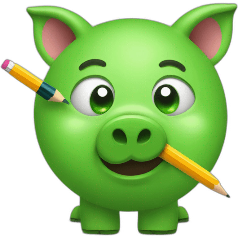 green piggy holding a pencil in his hand emoji