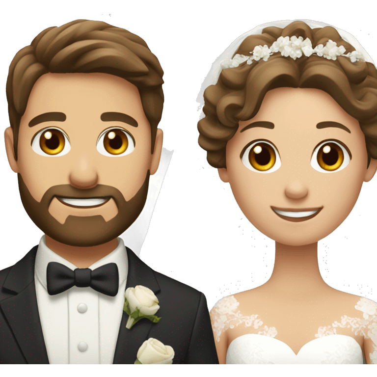 Groom with brown hair and beard and bride with brown hair close up emoji