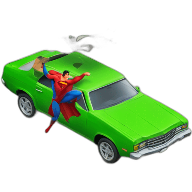 Superman lifting up a green sedan and smashing it into a wall emoji