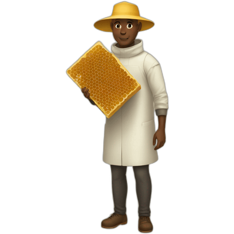 Bald head tall black man beekeeper holding honeycomb full body emoji