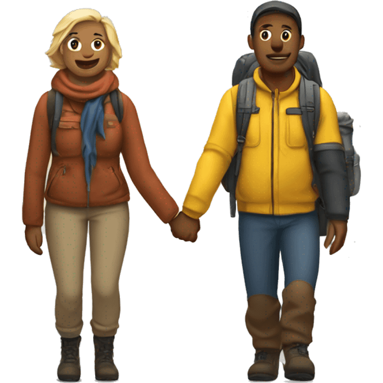 Mountaineers couple holding hands in back  emoji