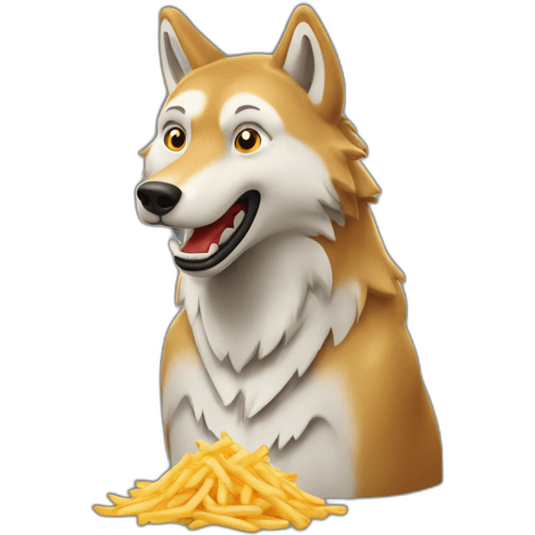 Un Loup qui mange des frites emoji