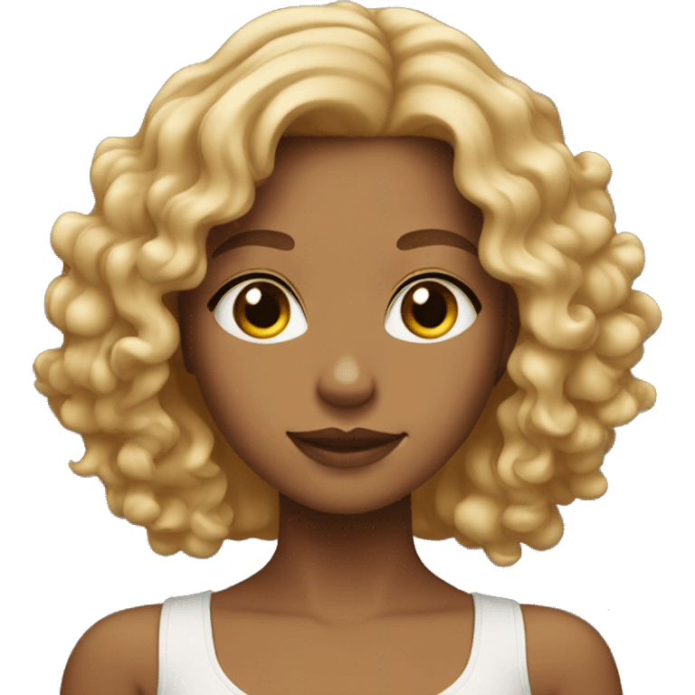 Girl with caramel skin and shoulder length blonde curly hair emoji