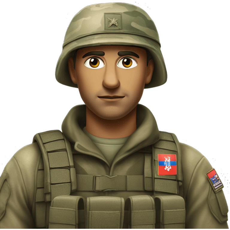 Photorealistic A serious Serbian resistance soldier in a camouflage cap emoji