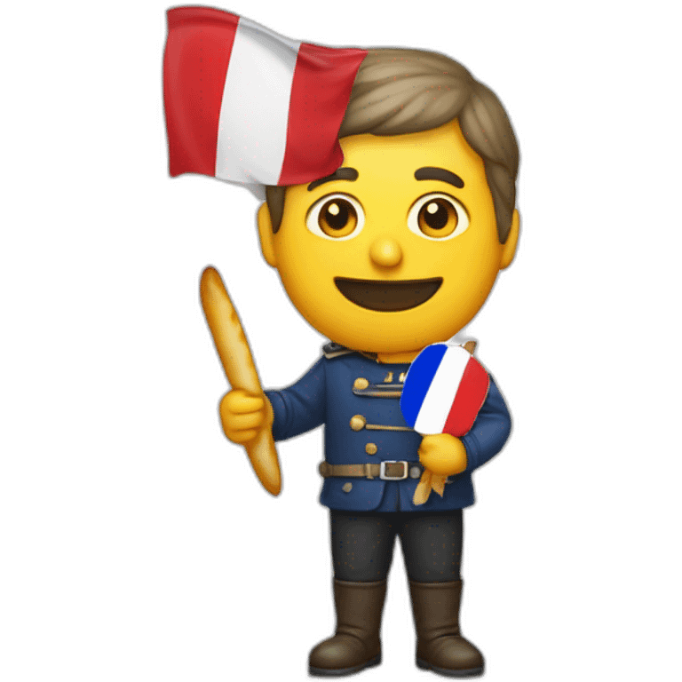 Theodore Peterson holding a baguette with a french flag behind him emoji